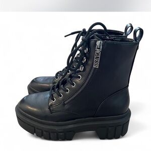 Guess Black Combat Moto Boots with Rugged Platform Sole